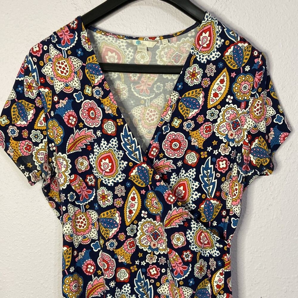 Boden Women Festival Faux Wrap French Navy Paisley Pattern Top Size 12 - Picture 5 of 9